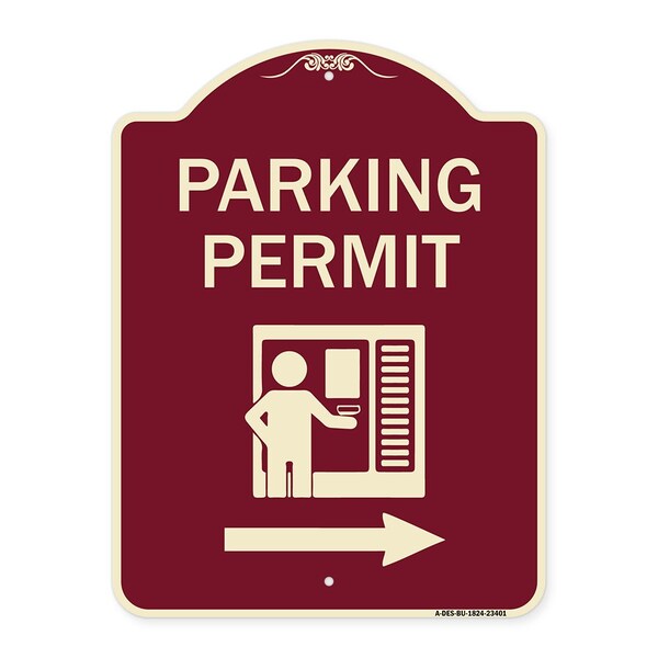 Parking Permit With Right ArrowHeavy-Gauge Aluminum Architectural Sign, 24" x 18", BU-1824-23401